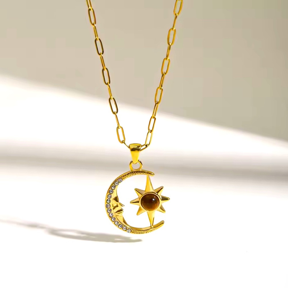 Gold Sun and Moon Pendant Necklace